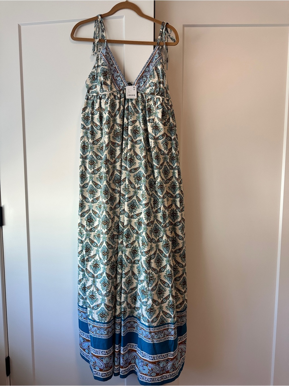 NWT Free People Large Adjustable Sleeveless Blue Paisley Maxi Dress